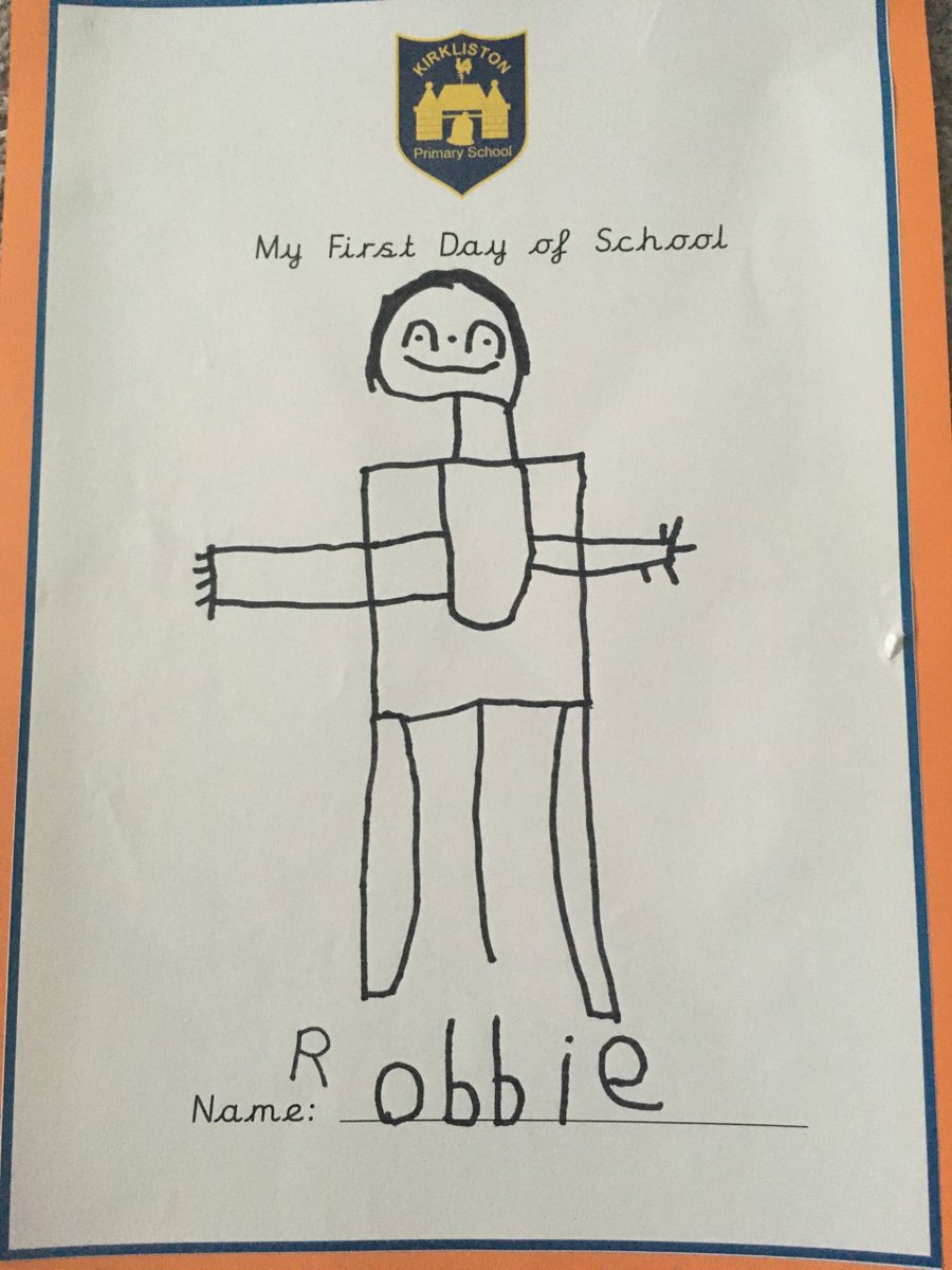 SEMonteath's tweet photo. @findlay_dougie @KirklistonPS Robbie, look how much your drawing has improved...compare your new one with the one you drew on your first day of school 😀. Absolutely brilliant! https://t.co/NikrbA6SE7