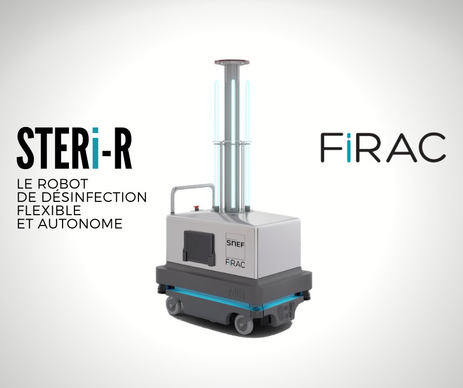 Nous vous l’annoncions il y à quelques jours, FiRAC dévoile le STERi-R le robot de désinfection UVc flexible et autonome !
Nos équipes répondent à vos questions, vos demandes de devis ou de démo sur firac.steri-r@snef.fr

cc @MirRobots 

#UVC #MiR #Désinfection #Robot