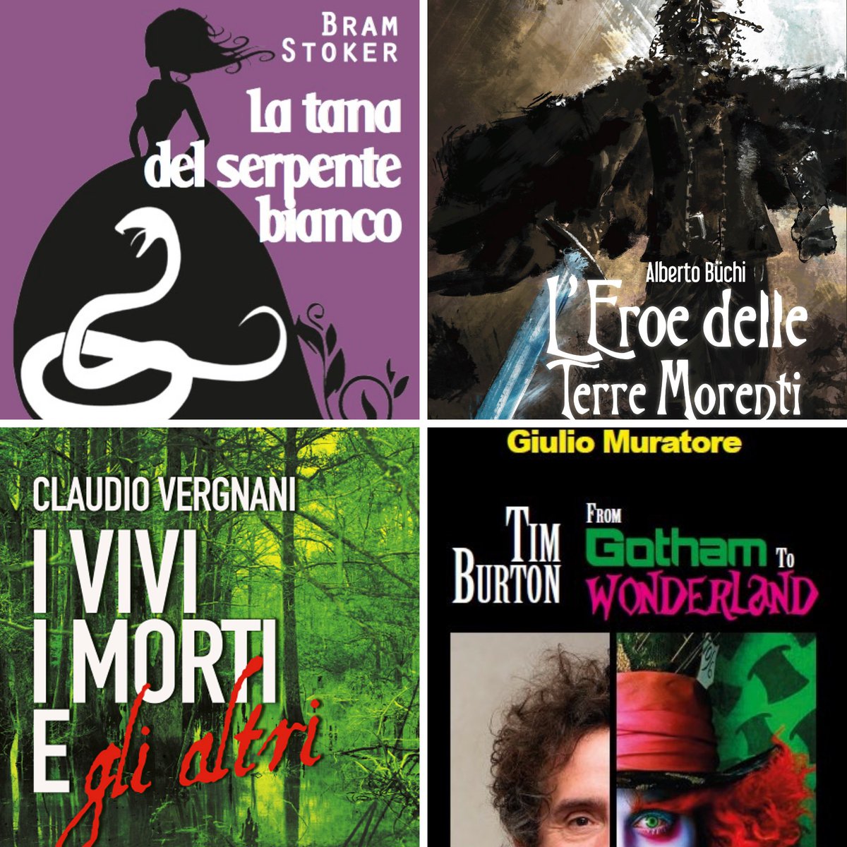 Nero_Press's tweet photo. 1) LA TANA DEL SERPENTE BIANCO, di B. Stoker.
2) TIM BURTON - From Gotham To Wonderland, di G. Muratore.
3) I VIVI, I MORTI E GLI ALTRI, di C. Vergnani.
4) L'EROE DELLE TERRE MORENTI, di A. Buchi.
5) Libro scarso o di editore a pagamento.
#libriEPCC #NeroPressEdizioni https://t.co/vHKLFIqb8g