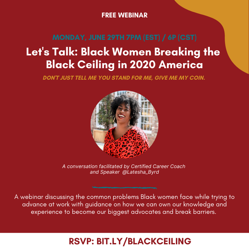 Latesha_Byrd's tweet image. I didn't realize this tweet would get so much attention. But this is why I do this work. 

My webinar next Monday is basically all about what my Tedx talk was going to be: Black Women Breaking the Black Ceiling At work. 

Sign up! It's FREE! 
👇🏾👇🏾

bit.ly/blackceiling