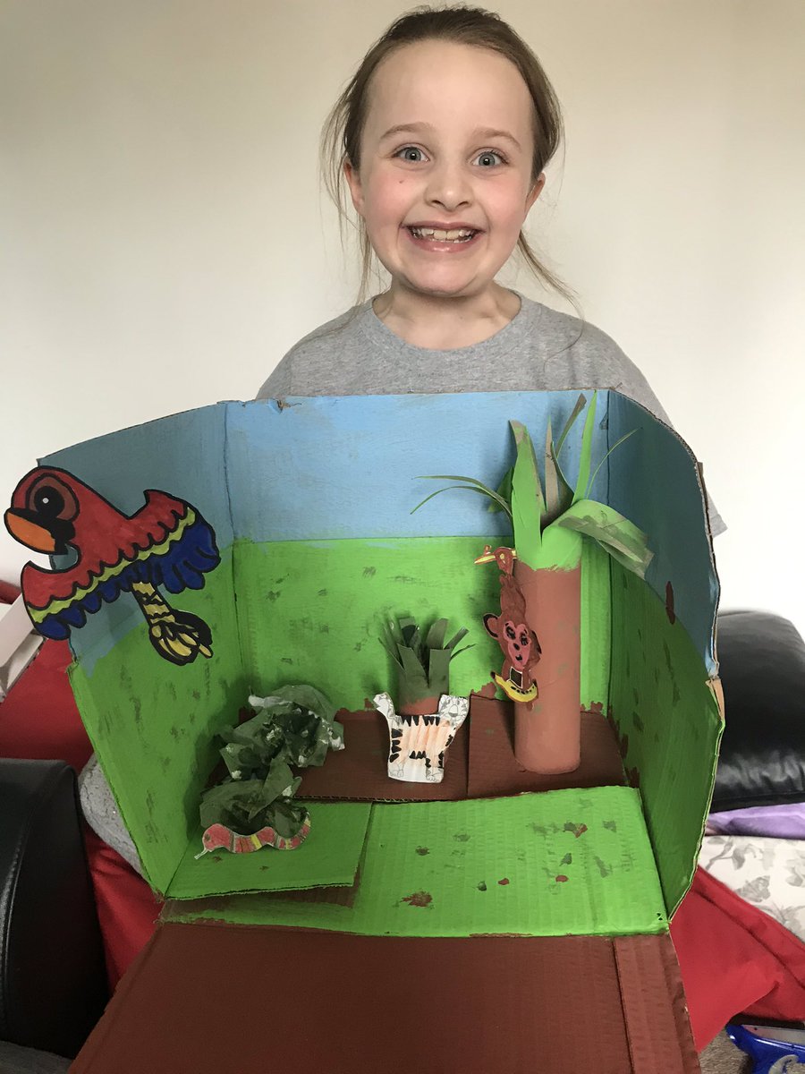 emwhyle's tweet photo. @TickfordPark She spent the whole week making this completely independently and the delight on her face says it all. Jungle habitat! #tpyear4 https://t.co/nbonFW4HH0