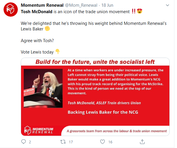 Many are heartened by the party's moves aginst the worst under Keir Starmer. It would be nice if they went so far that McDonald felt it was no longer his party, and drab "roadshows" with his mate Williamson are his future.Perhaps "Momentum Renewal" could follow him out. 13/13