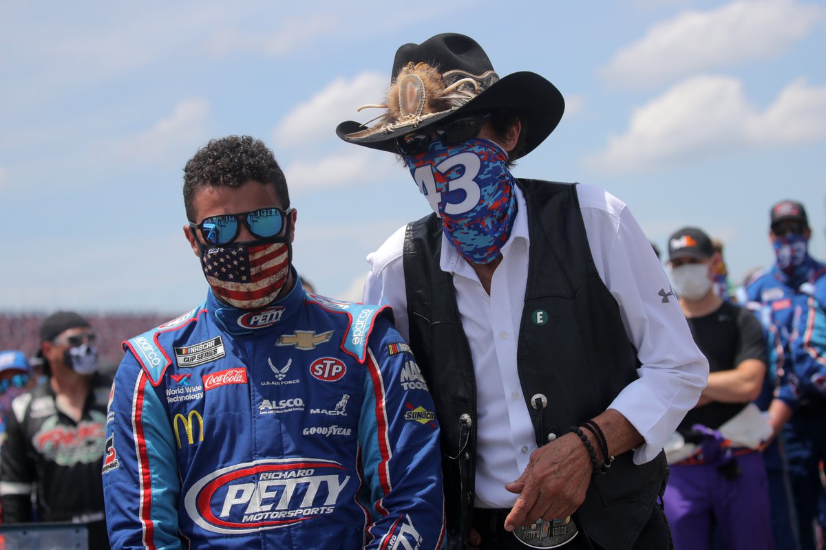 A special moment between <a href="/BubbaWallace/">Bubba Wallace</a> and Richard Petty. ❤️