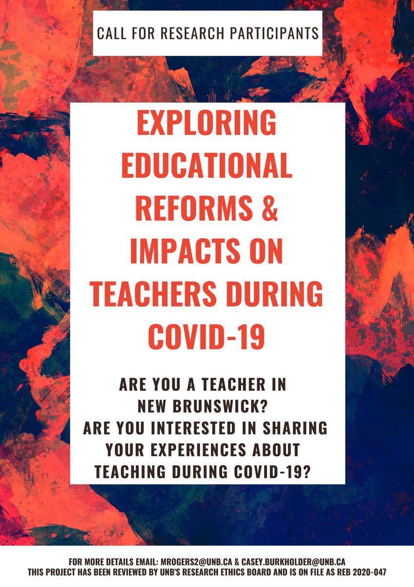 RogersM011's tweet image. PLEASE SHARE
CALL FOR RESEARCH PARTICIPANTS
For more info e-mail: 
MROGERS2@UNB.CA &amp;amp; CASEY.BURKHOLDER@UNB.CA