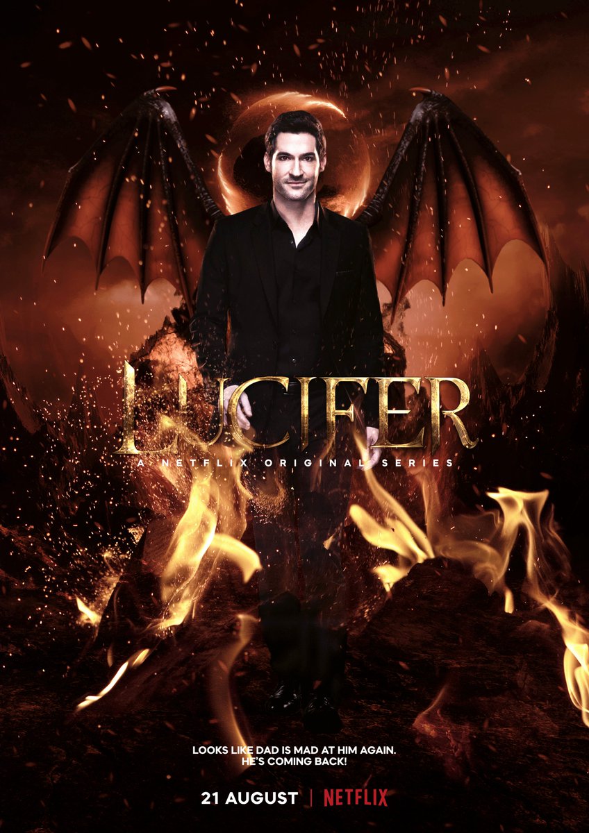 Designdeskin's tweet photo. looks like dad is mad at him again.
he’s coming back! 🖤

#fanart #lucifer #lucifermorningstar #fanartforlucifer #netflix #netflixandchill #netflixshows #netflixseries #netflixindia #luciferseason5 #lucifernetflix #photoshop #manipulation #netflixoriginal #tomellis #laurengerman https://t.co/gSTGDYyNWc