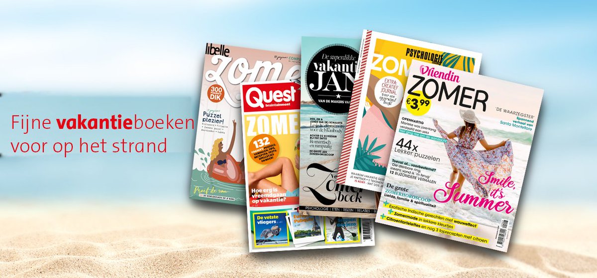 De vakantieboeken liggen weer in de winkel. Ga lekker het strand op met het zomerboek van Vriendin, Quest Braintainment, JAN Magazine, Libelle of Psychologie Magazine!