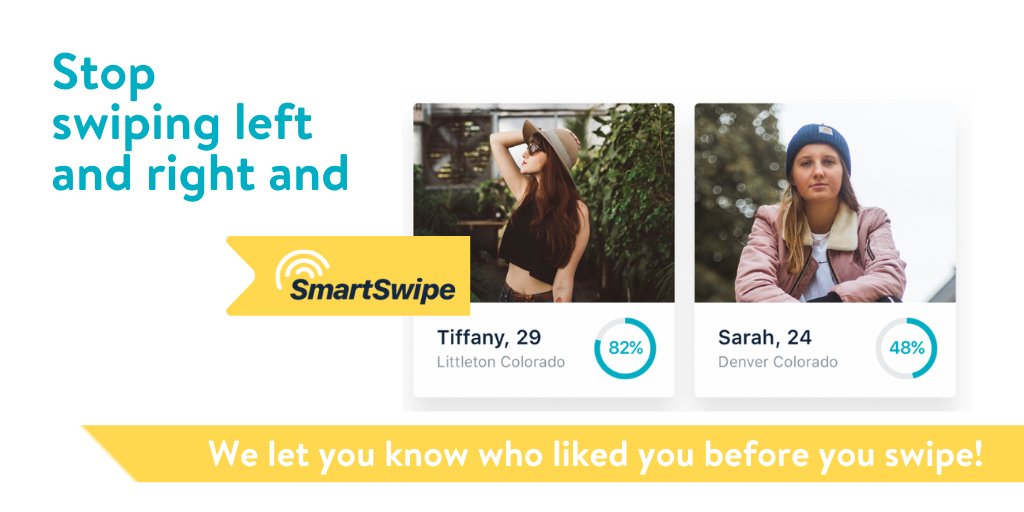 justsayallo's tweet photo. We let you know who liked you before you even swipe! Stop just swiping around and #SmartSwipe instead. ๐ก#SwipeRight #SayAllo https://t.co/JkbHuvSwxE