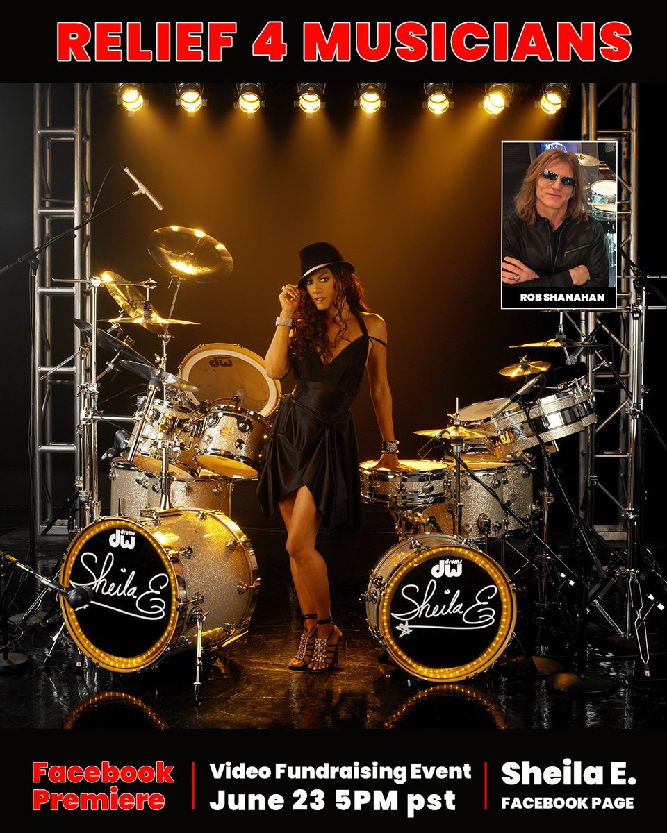 shanahanphoto's tweet photo. Don't miss the @GuitarCenterFoundation's first #Relief4Musicians event featuring GRAMMY Award-winning artist, producer, and songwriter, @SheilaEdrummer!
TOMORROW - 5:00 pm PST on #SheilaE’s Facebook page!
#GuitarCenter #drums #drummer #musicphotography #dwdrums #prince https://t.co/X5qPZzrf2f
