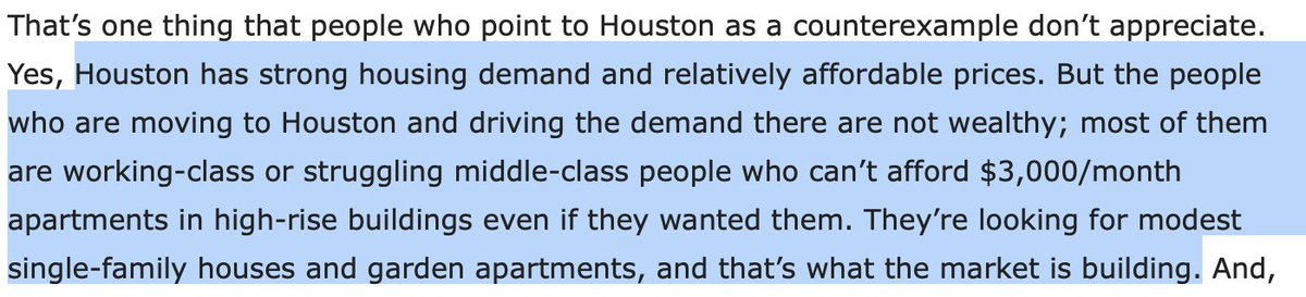 Mallach attempts to tackle the question of why coastal cities are expensive, whereas cities like Houston remain affordable. But he gets in a mess with the argument that Houston builds housing for middle-class people because that's what the market there demands...