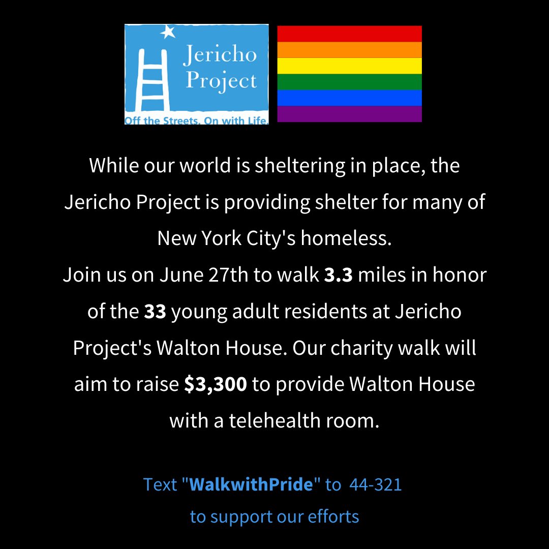 Join us this #Pride Month to walk/run/cycle 3.3 miles. With 2020 marking the 50th year anniversary of the NYC Pride March, we endeavor to continue that legacy of stepping up, stepping out, and walking with pride, join us! 
#offthestreetsonwithlife #endyouthhomelessness