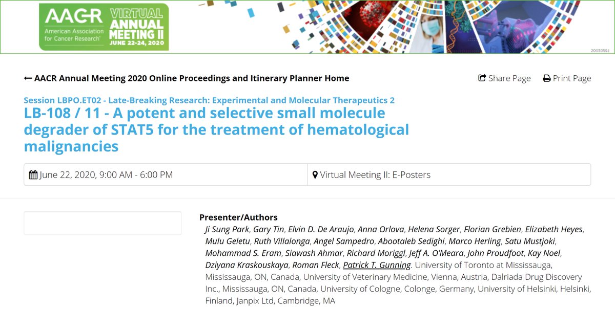 Check out the #Janpix poster today at #AACR20 (Abstract LB-108) to see preclinical data for the JPX platform of monovalent #STAT3 and #STAT5 degraders in #AML and #TPLL! #targetedproteindegradation #covalentinhibitors #hematologicmalignancies
abstractsonline.com/pp8/#!/9045/pr…