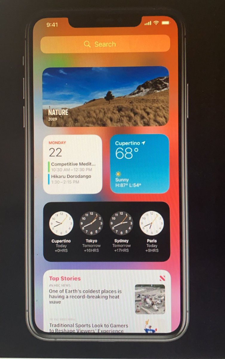NEW WIDGETS announced: data rich and more accessible. You can drag them anywhere onto the home screen. There's a widget gallery where you can explore the diff available widgets and play with different sizes  #WWDC20  