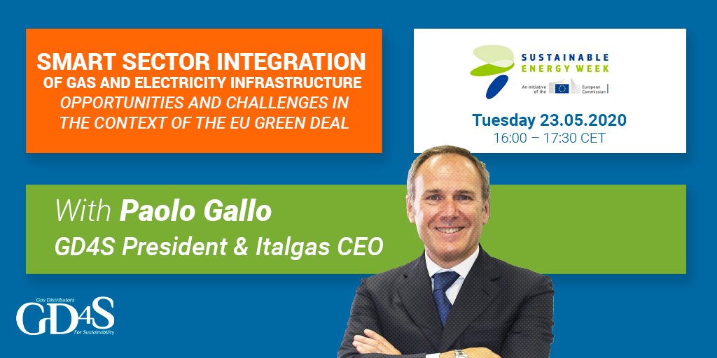gd4s_eu's tweet image. TOMORROW Paolo Gallo, #GD4S President and 
@italgas CEO, will join #EUSEW2020 &amp;amp; the discussion on #smartsectorintegration of gas and electricity infrastructure.
⏰23 June 16.00 - 17.30
👉bit.ly/2ULl5Bz

#EUGreenRecovery #sustainableenergy #sectorcoupling #DSO