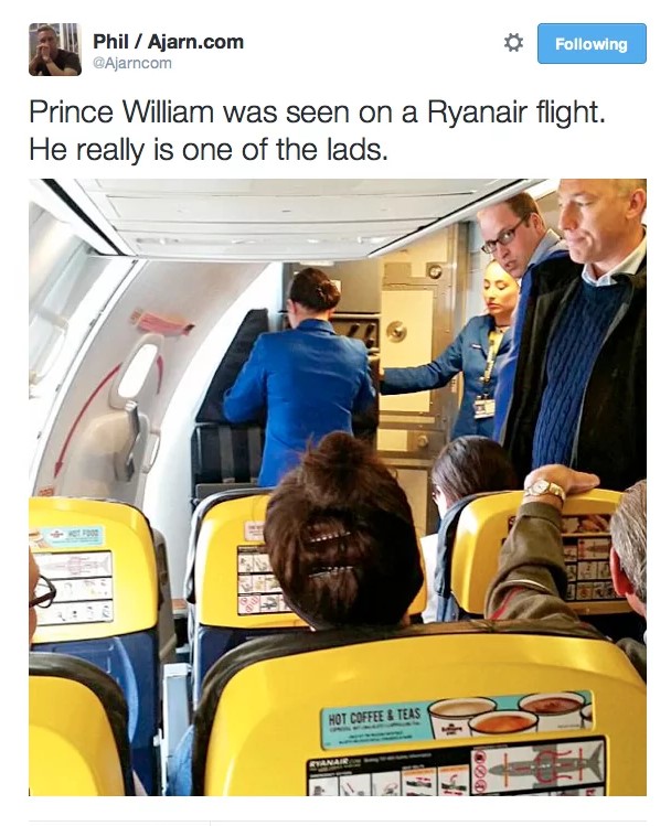 Mace on Twitter ""Say what!? Prince William spotted on lowcost Ryanair flight Passengers were
