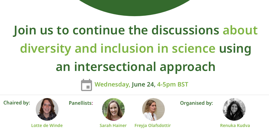 eLifeCommunity's tweet photo. In this week's #ECRWednesday webinar, @lotte_dewinde, @HainerLab @biologigal3 &amp; @FOlafsdottir will present information about how biases, microaggressions and discrimination manifest in academic science #IntersectionalitySTEM

Register here
https://t.co/1nxSPzgK8J https://t.co/tRrz1T2hea