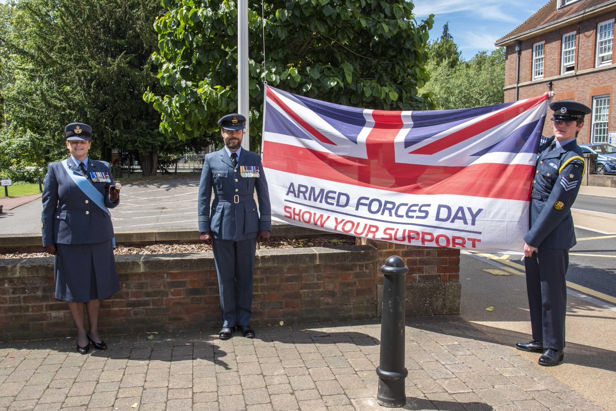 BucksCouncil's tweet photo. Today marked the beginning of Armed Forces Week which went off to a flying start with the (social distanced) flag-raising ceremonies at the Old County Hall in Aylesbury and the Council Offices on Queen Victoria Road, High Wycombe. 

#ArmedForcesWeek #SaluteOurForces https://t.co/7CDiHndZht
