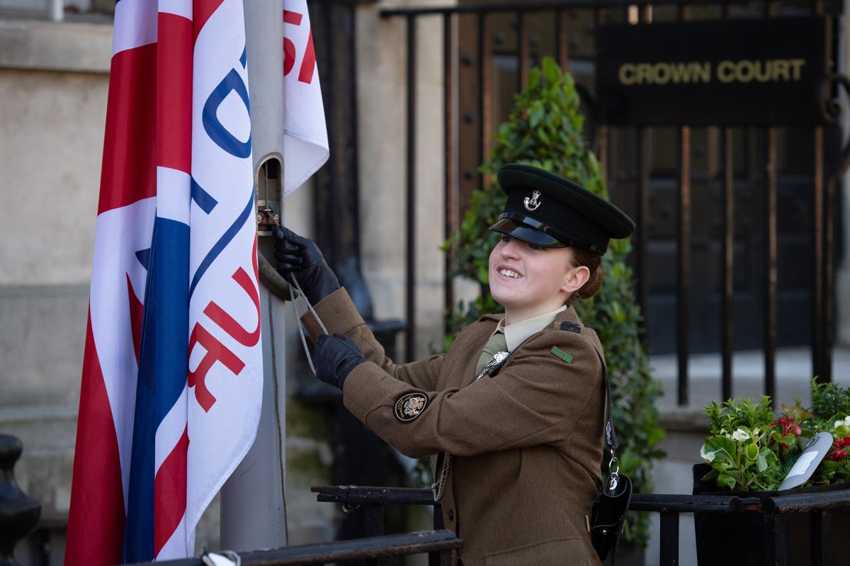 BucksCouncil's tweet photo. Today marked the beginning of Armed Forces Week which went off to a flying start with the (social distanced) flag-raising ceremonies at the Old County Hall in Aylesbury and the Council Offices on Queen Victoria Road, High Wycombe. 

#ArmedForcesWeek #SaluteOurForces https://t.co/7CDiHndZht