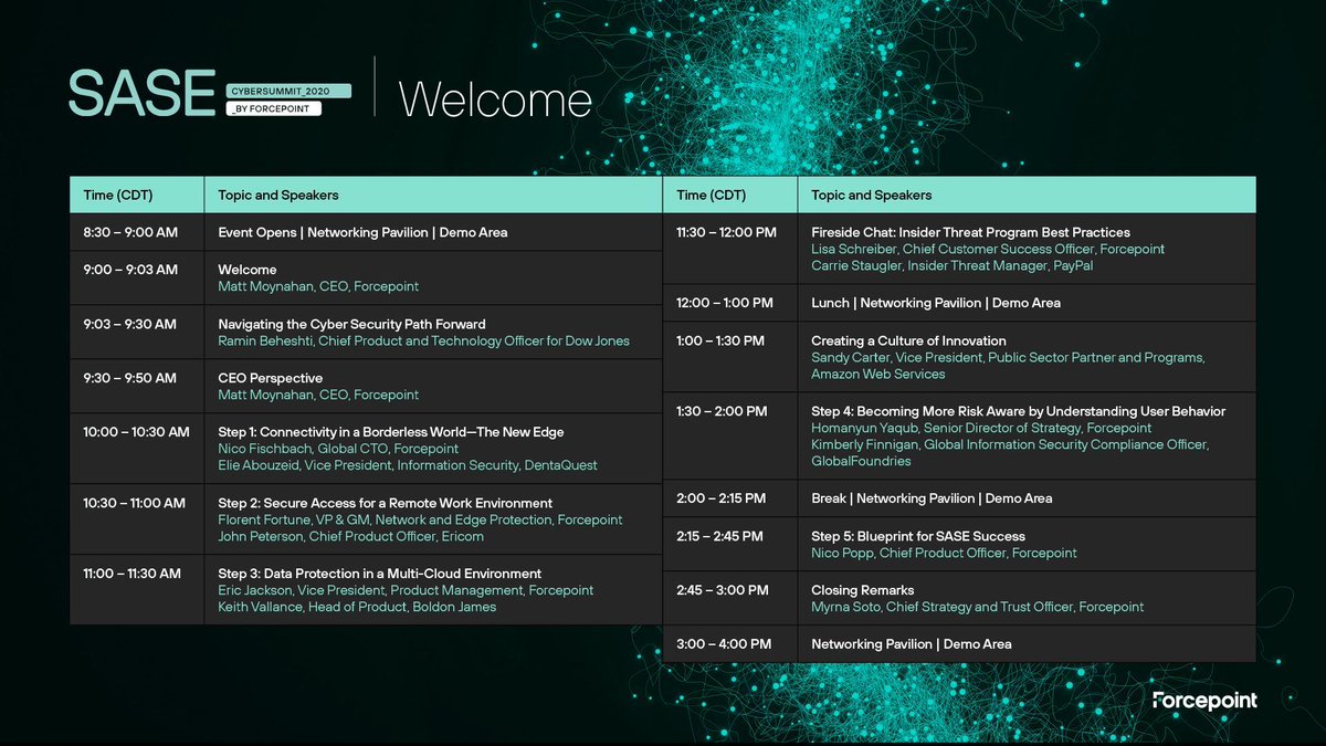 ForcepointSec's tweet photo. The #SASECyberSummit happens tomorrow! Here's the full agenda. There's still time to register for those who haven't!  https://t.co/TC34lNdgEk https://t.co/n0LxwxnJkh