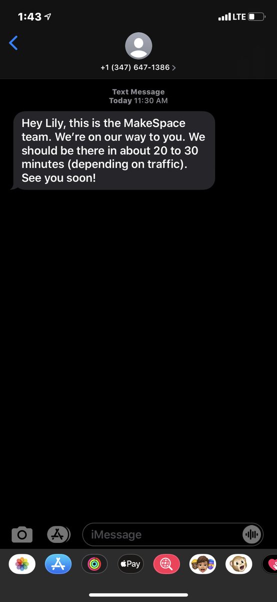 10:30 comes. They’re STILL not here. So I call again. No response. They finally text me at 11:30, which is 30 minutes past the time this was supposed to be finished, and they say they’re 20-30 minutes away. I have things to do. I have clients. My mom has work. A whole day wasted.