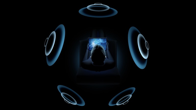 ijustine's tweet photo. AirPods Pro getting a new surround sound update:

Spacial audio — Comparing motion data from your head to keep surround sound in sync even as you move. 

#WWDC https://t.co/ccT65q3tYi