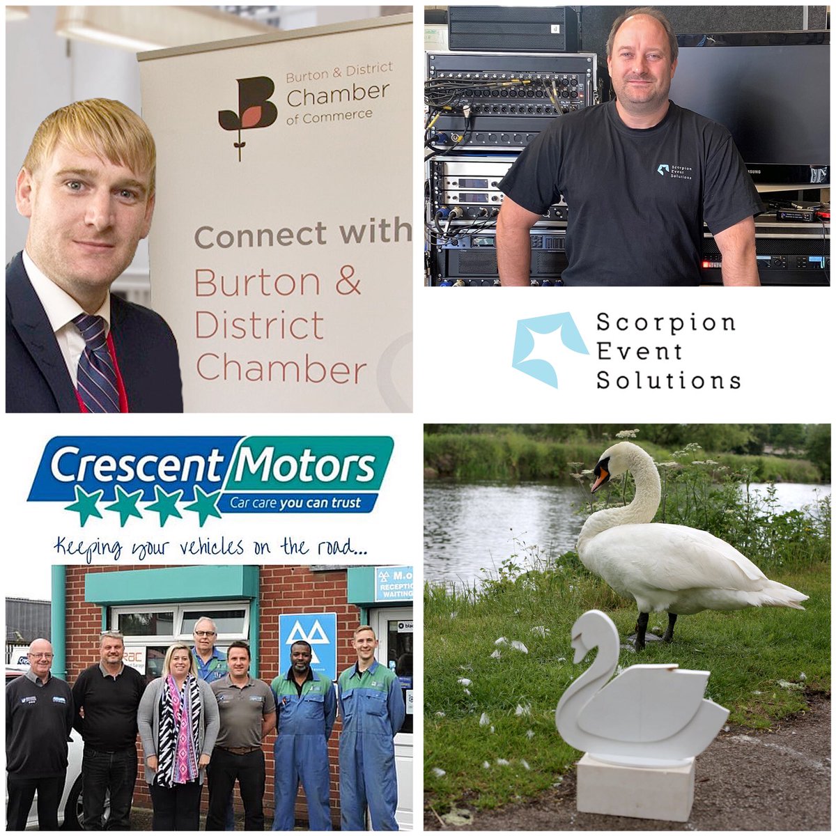 SwansBurton's tweet photo. Sponsors on Monday
Meet our newest group of amazing Burton Businesses who have sponsored another of our sculptures. @BurtonDChamber, @SESEventProduct and @cresmotors are established and much loved businesses in the area, we are thrilled to have you all as part of #teamswan! https://t.co/bpmgwTVXjO