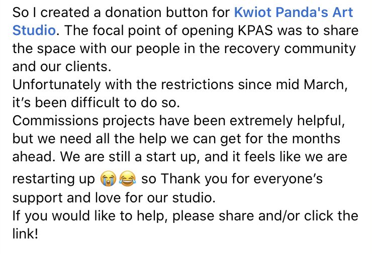 jaxpandaDiaz's tweet image. paypal.com/biz/fund?id=9W… Description is in the photo. We want to be able to showcase another “Artists Anonymous” exhibition in the future at @KwiotP in Louisville KY! #SupportBlackBusiness #supportnativebusiness #artistssupportBLM #soberlife #artistinrecovery @VonWolf9