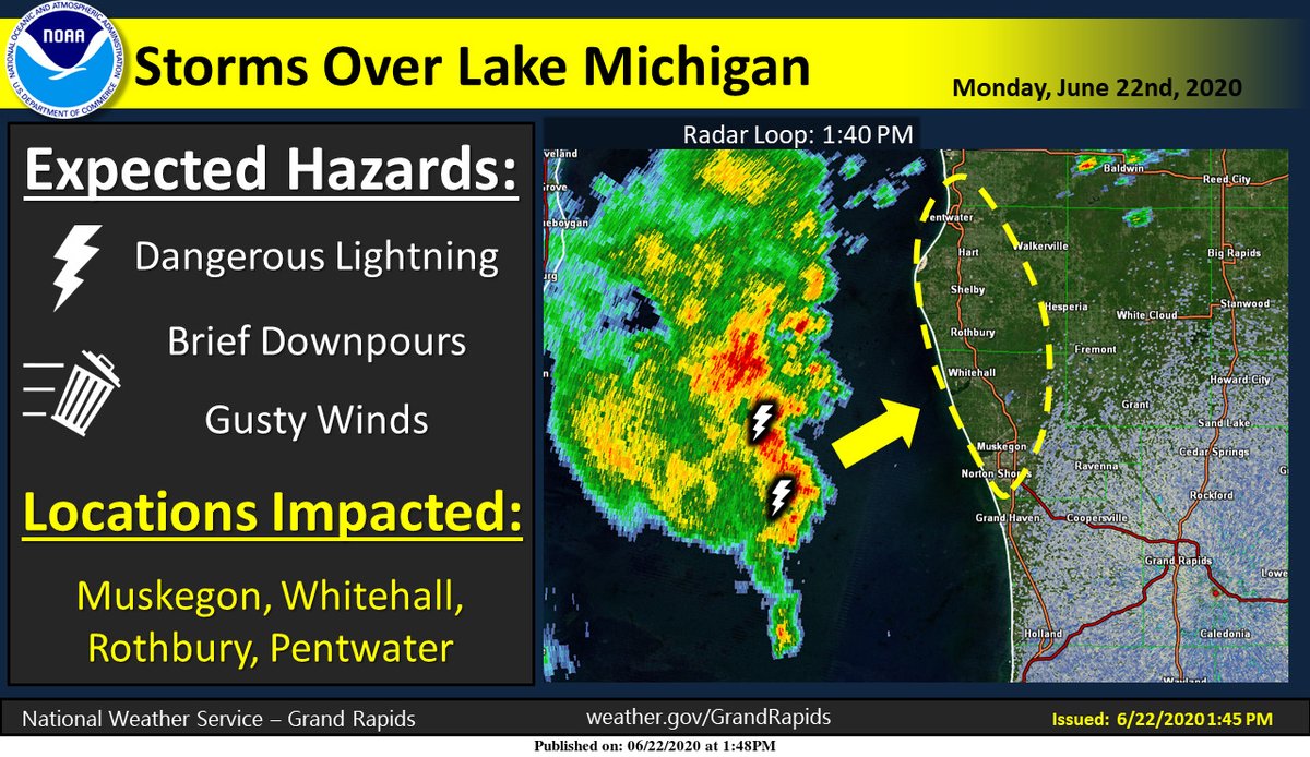 Storms over Lake Michigan heading toward Muskegon, Whitehall, and