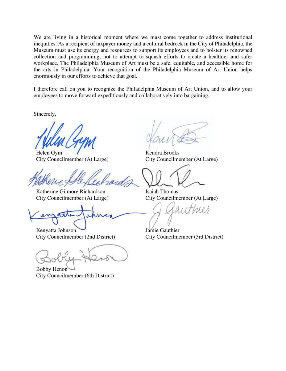 I'm proud to stand with staff at the Philadelphia Museum of Art in their efforts to form a union: <a href="/PMA_Union/">PMA_Union</a>.

Our letter of support, signed by many of my colleagues, which we sent to the museum's board of trustees👇