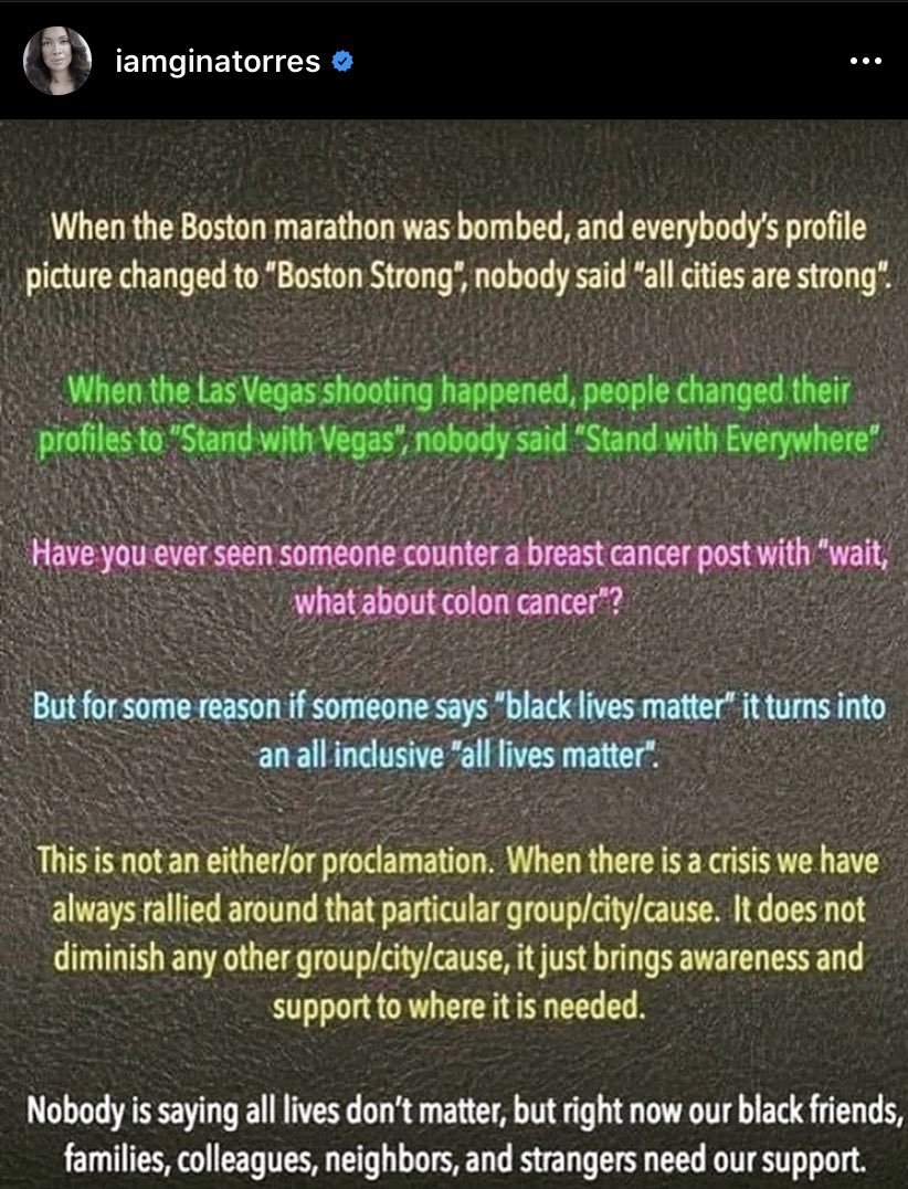 This was posted on Instagram by Gina Torres &amp; <a href="/dbwofficial/">DB Woodside</a>. It brings up many strong arguments/comparisons that I hadn’t considered. Great points to consider while I continue listening/learning.