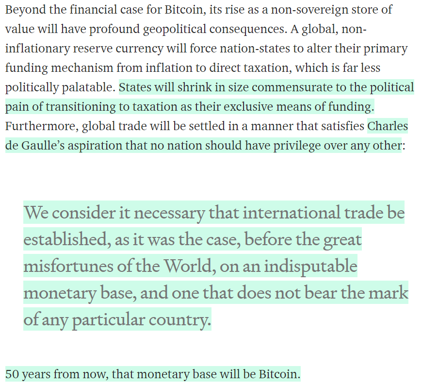 15/ In this final stage of  #Bitcoin  's evolution it will become the backbone of a new much more robust and less corruptible financial system. And so Bitcoin's DNA - its consensus rules - will finally make clear what it is. Not a payment rail but a new, far superior, monetary base.