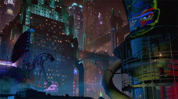 robtrench's tweet photo. The neon cyberpunk aesthetic of Joel Schumacher's Batman films was something to behold and I doubt we ever see Gotham City look like this in live action again https://t.co/bAQ9ifkuOw