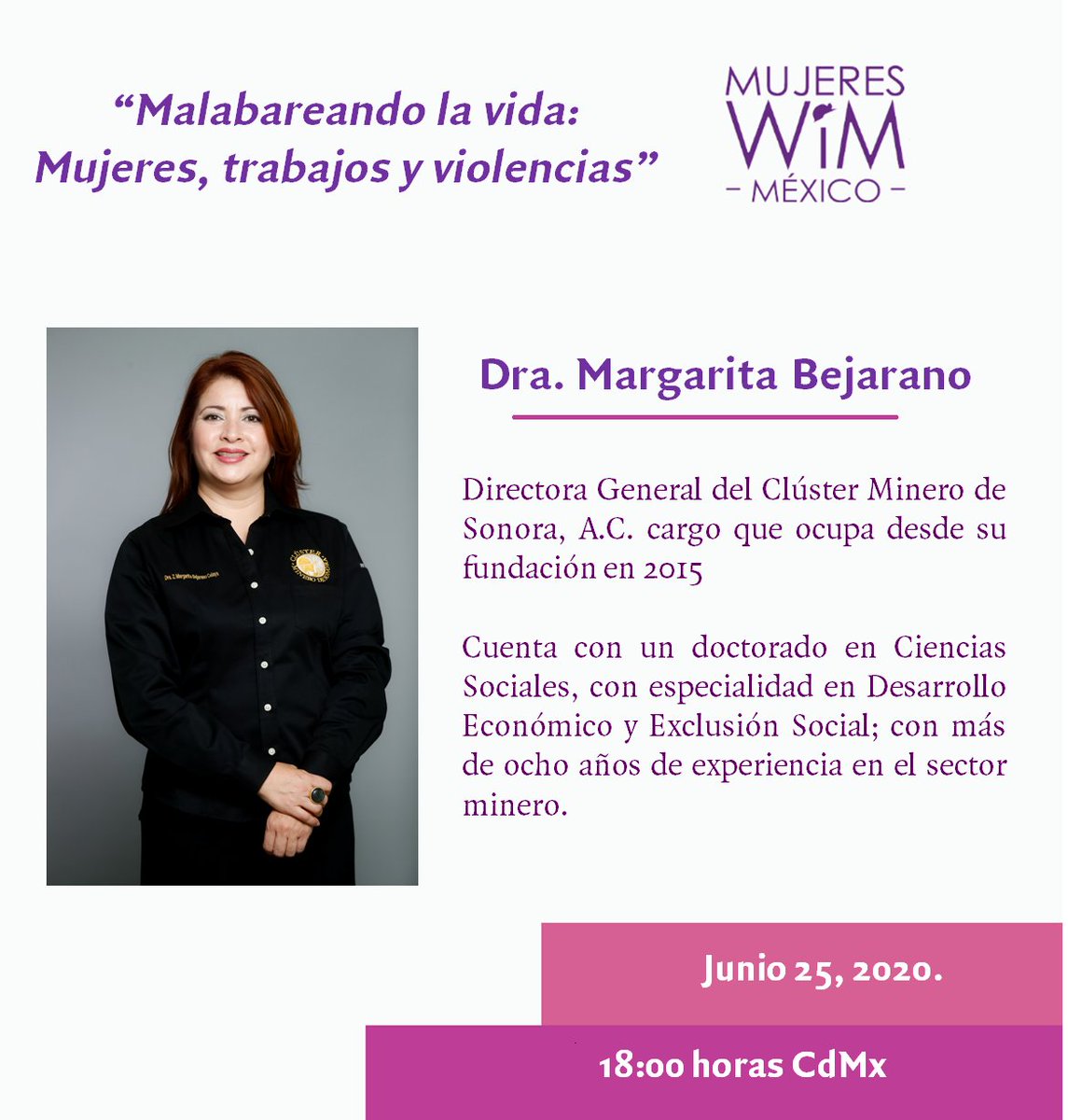 WimMexico's tweet photo. #MujeresWIMdeMéxico #trabajando #equidad #igualdad #inclusión #webinar 

Los invitamos como cada jueves a nuestro webinar, en esta ocasión impartido por @Marga_Bejarano, actual Directora del @ClusterDeSonora https://t.co/8fJSe8JjmA