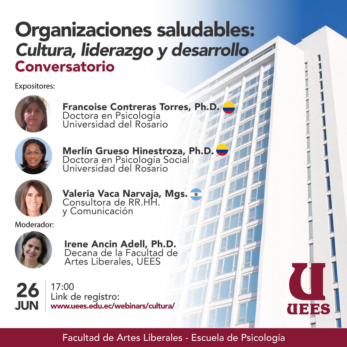 Los invitamos a participar en el conversatorio: "Organizaciones Saludables: cultura, liderazgo y desarrollo" organizado por @ArtesUEES

Link de registro:
uees.edu.ec/webinars/cultu…