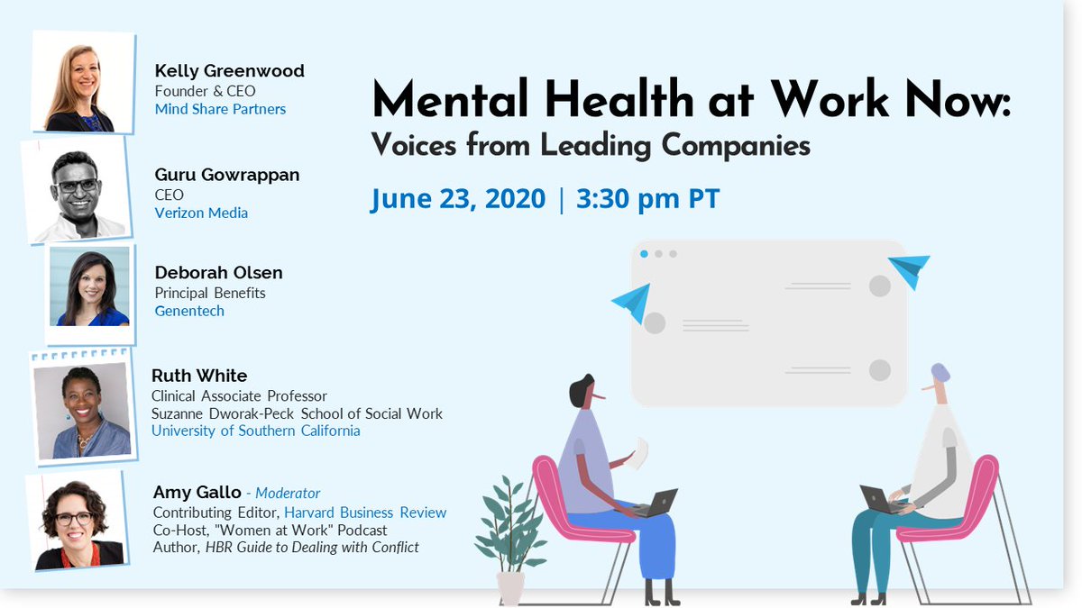 KellyAGreenwood's tweet photo. Join me tomorrow (Tues 6/23) at 3:30pm PT for a free live stream event, #MentalHealth at Work Now: Voices From Leading Companies" hosted by @MindShareOrg in association with @cwclub.
Register here: https://t.co/Oue2AgELIm
cc: @gurugk, #DeborahOlson, @ruthcwhite, @amyegallo https://t.co/OoNssU5Uyv