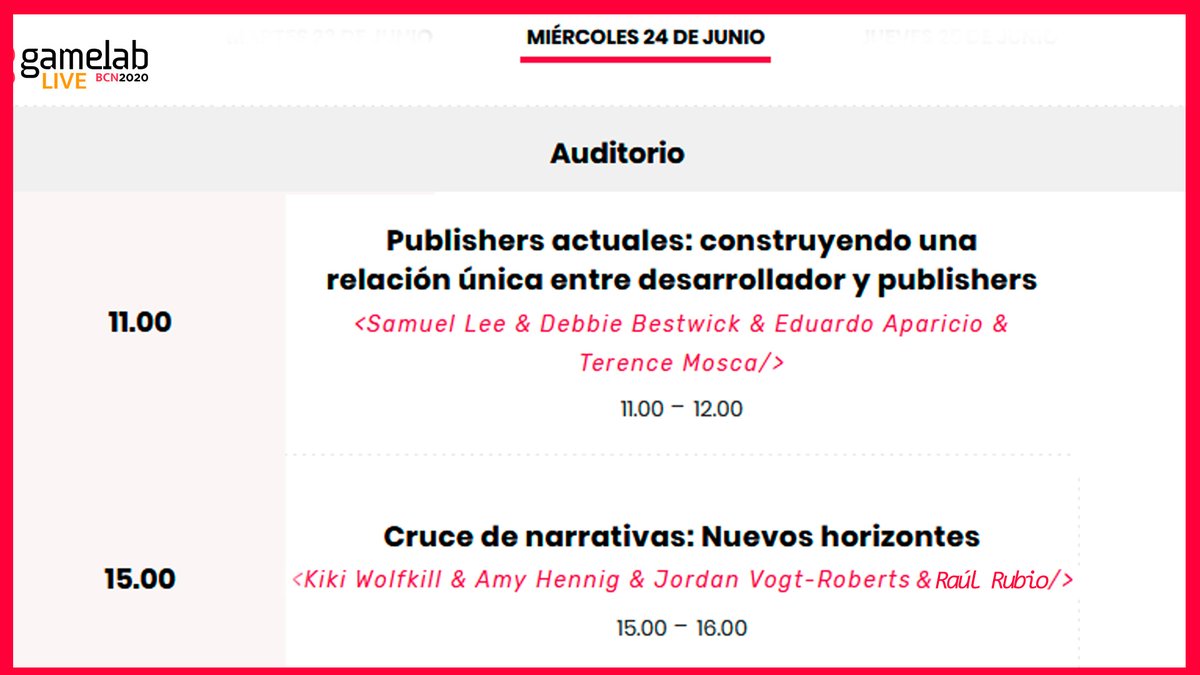 TequilaWorks's tweet photo. Don't miss this week's #GamelabLive panels!
You can follow them live starting tomorrow here 👉https://t.co/vo6GyK9rSj

And you can listen to what @don_raul and @terencemosca have to say on Wednesday at 11AM and 3PM. https://t.co/w9mrz6Baiu