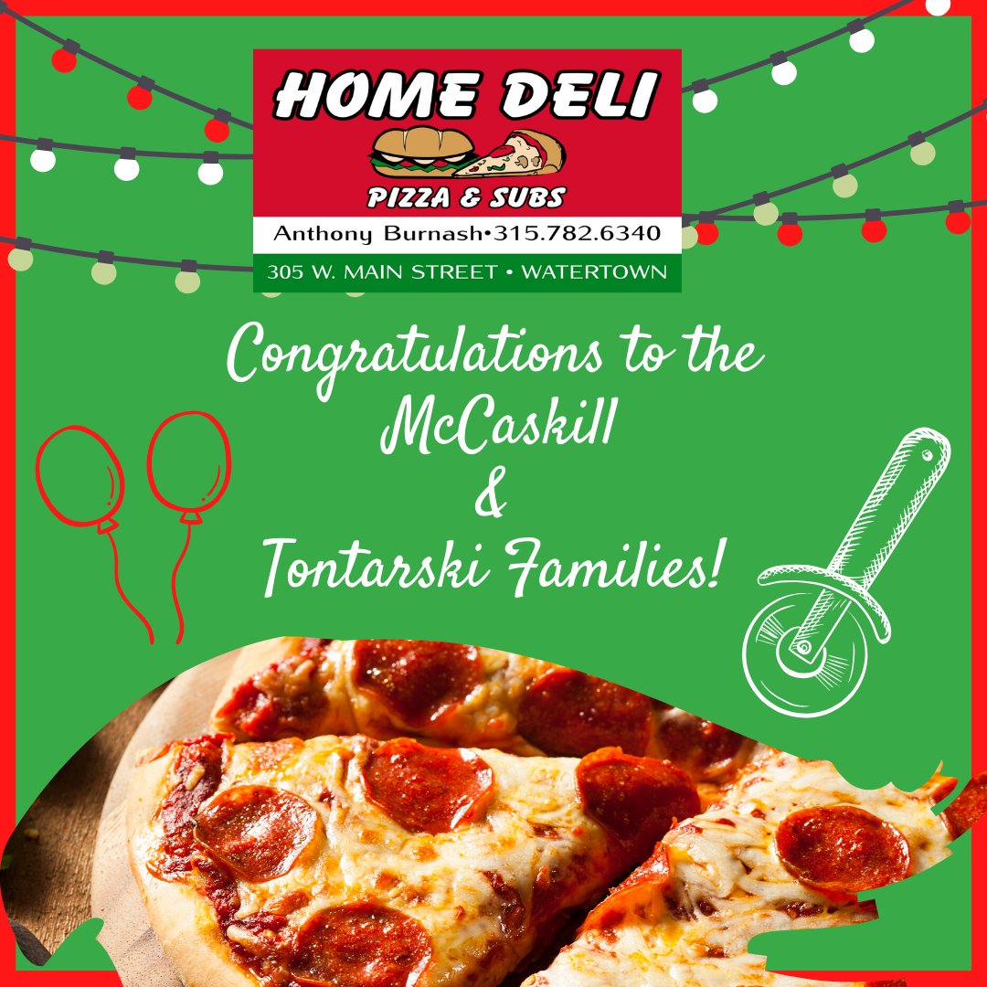 ihcschool's tweet photo. Congratulations to the McCaskill &amp; Tontarski Families for winning today's pizza raffle! 💙

Thank you to proud sponsor Anthony Burnash / Home Deli Pizza &amp; Subs of Watertown, NY!🍕

https://t.co/p8hFhGCT2I https://t.co/gUu9HKzQgG