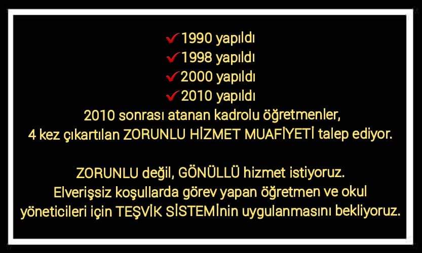 Sayin Bakanim,2010 sonrası atanan binlerce öğretmen ZORUNLU Hizmet muafiyeti beklemektedir... 🤗 <a href="/ziyaselcuk/">Ziya Selçuk</a> <a href="/RTErdogan/">Recep Tayyip Erdoğan</a> <a href="/tcbestepe/">T.C. Cumhurbaşkanlığı</a> <a href="/omerinan06/">Ömer İNAN</a> <a href="/TalipGeylan06/">Talip Geylan</a> <a href="/safran1958/">Mustafa SAFRAN</a> <a href="/adnanboyaci/">Adnan BOYACI</a> <a href="/emrullahisler/">Emrullah İŞLER</a> <a href="/KarakayaMevlut/">Prof. Dr. Mevlüt KARAKAYA🇹🇷</a> @mebpersonelCom <a href="/RehaDenemec/">Reha Denemeç</a> <a href="/oguzozat/">Oğuz ÖZAT</a> 
MebMuafiyet Bekliyoruz