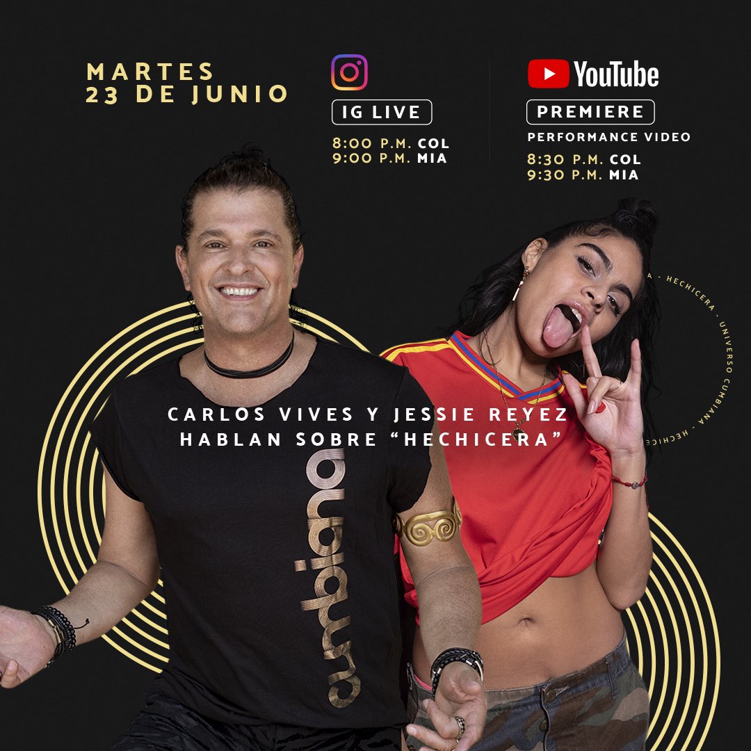 carlosvives's tweet photo. Mañana nos conectamos con @Jessiereyez la #Hechicera de @cumbiana para conversar un rato antes de la premiere de nuestro nuevo Performance video🙌🏻 los esperamos!⚱️ https://t.co/gsx1W5uBjI