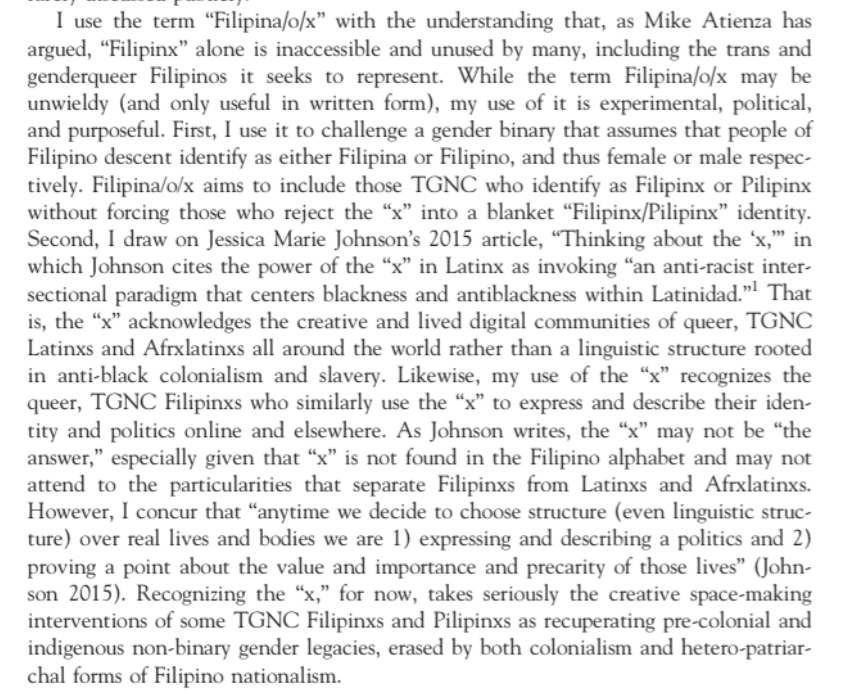 Re:  #Filipinx, here's Karen Hanna, "A Call for Healing: Transphobia, Homophobia, and Historical Trauma in Filipina/o/x American Activist Organizations," from Hypatia: A Journal of Feminist Philosophy (2017):