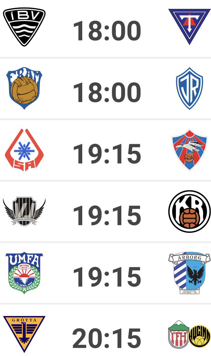 Leikir 23. júní <a href="/IBVsport/">ÍBV Vestmannaeyjar</a> <a href="/IRFotbolti/">ÍR Fótbolti</a> <a href="/framiceland/">FRAM F.C.</a> <a href="/TFotbolti/">Tindastóll Fótbolti</a> @srfotbolti <a href="/FCvaengir/">Vængir Júpíters</a> @KRingar <a href="/umfafturelding/">Afturelding</a> <a href="/arborgfc/">Árborg FC</a>