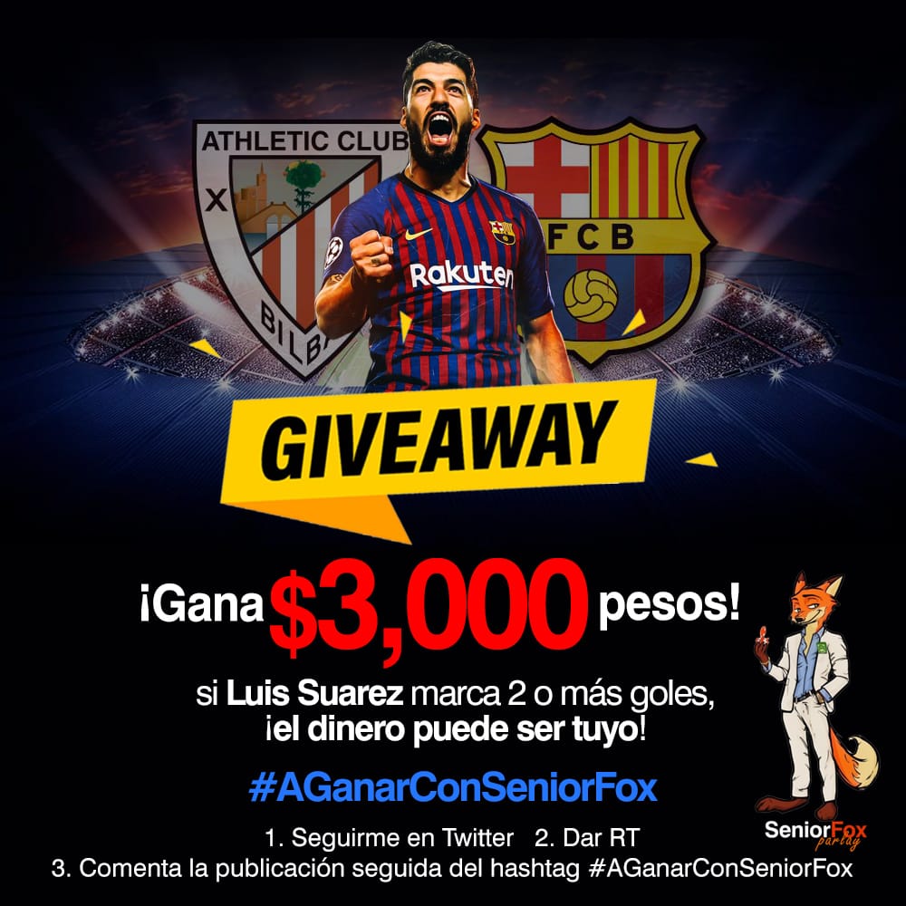 FoxParlay's tweet photo. 🎁 GIVEAWAY 🎁

 ➡️ Voy a regalar $3,000 pesos ❗

Si Luis Suárez anota mañana 2 goles o más, haré una rifa para regalar el dinero.

- ¿Cómo participas ? 👇👇

✅ Seguirme en Twitter.
✅ Dar RT a este tweet.
✅ Comentar el tweet seguido de #AGanarConFox. https://t.co/RcOSTGj4gC