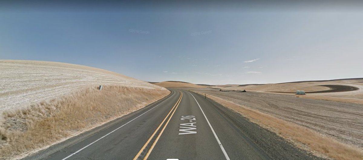 Now firmly in the Palouse region, a geologically fascinating area whose sculpted rolling hills were formed from windblown silt. Really want to visit here IRL one day.