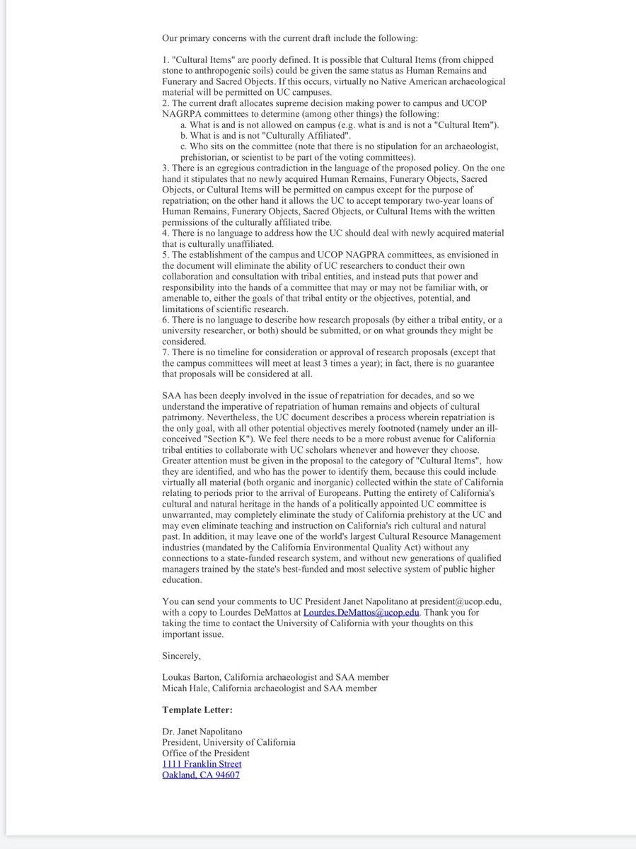 If you’re a CA archaeologist and still an SAA member, you might have received this in your email today. The SAA Committee on Nat. Am. Relations was not consulted and neither were those working on this amendment to CalNAGPRA  #repatriation  #archaeology