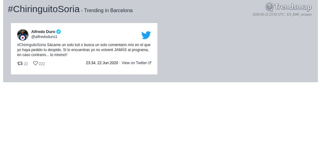 #chiringuitosoria es ahora una tendencia en #Barcelona

trendsmap.com/r/ES_BAR_wcaqvo