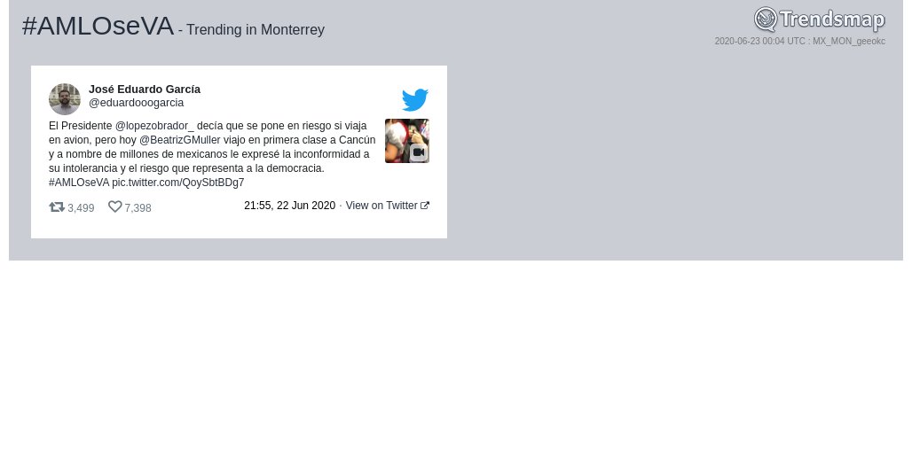 #amloseva es ahora una tendencia en #Monterrey

trendsmap.com/r/MX_MON_geeokc