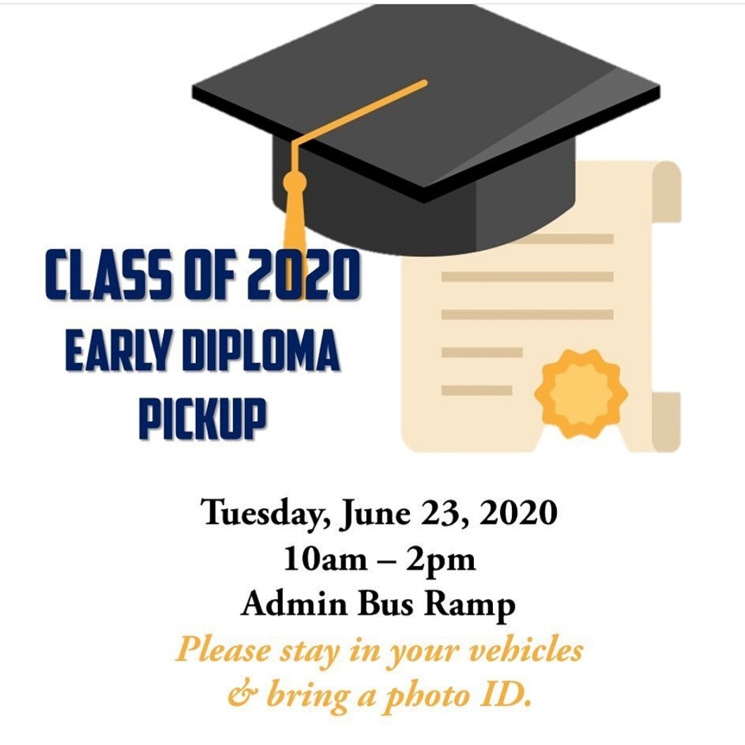 TOMORROW is early diploma pick up! This is an optional event.  You can still receive your diploma when you participate in the auditorium ceremony.