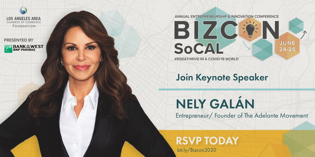 #BIZCON2020 has the most inspiring #entrepreneurs and #businessleaders! We can't wait to hear @nely_Galan's keynote address Thursday, June 25 and to connect with our regions' business leaders. 

Register today at BIZCONSoCal.com