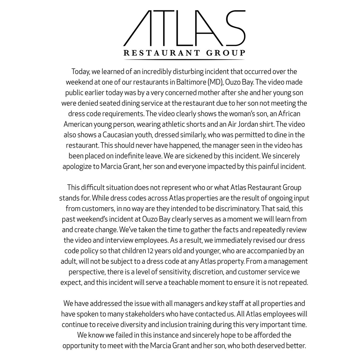 Atlas Restaurant Group on Twitter "Today, we learned of an incredibly