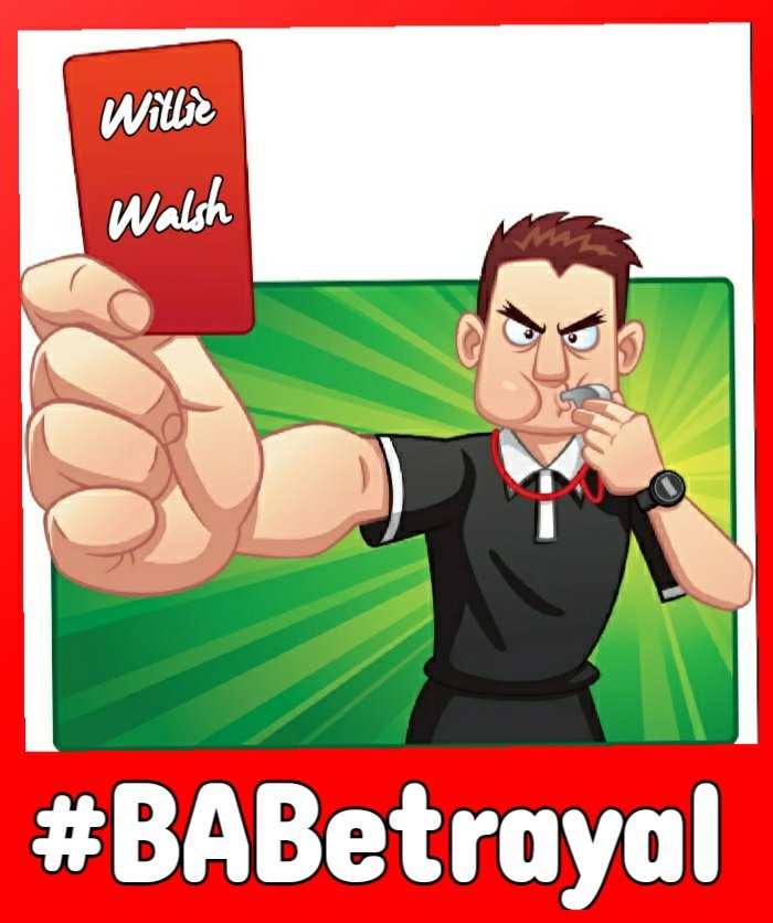 SFoodbanks's tweet photo. No need for #VAR to adjudicate over Willie Walsh  ungentlemanly conduct.

You can't #FireAndRefire a whole workforce !!! Shame on @British_Airways

#BABetrayal https://t.co/PPqeN1Hjnu