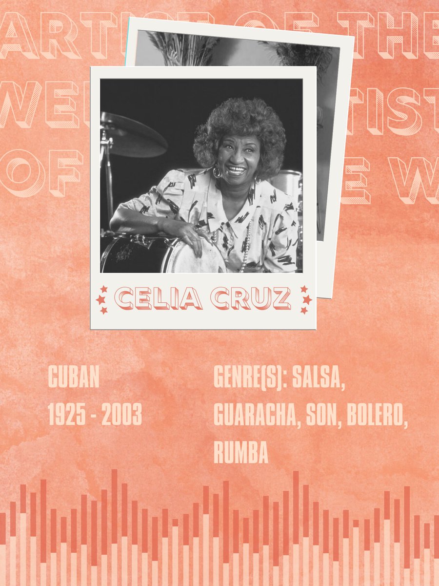 Celia Cruz, a Cuban singer known as the "Queen of Salsa Music," was most popular within the 20th century. Many remember her for her recognizable catchphrase “Azúcar,” a symbol of salsa music. Some of her most influential songs include “La Vida Es Un Carnaval” and “Guantanamera.”